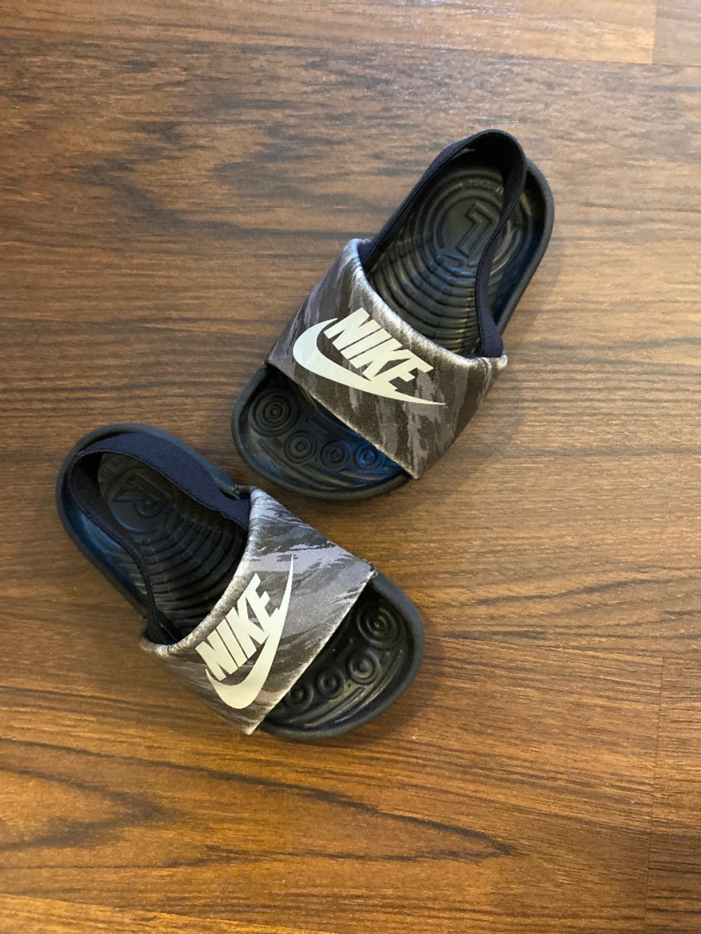 Nike Sunray Adjust Toddler  Slide Sandals Black/Gray/White Adjustable Strap 6